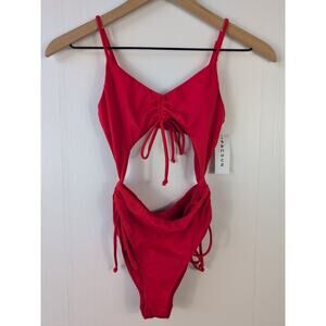 Pacsun Womens Red Monokini Swimsuit Size XXS Cutout One Piece Ruched Tie Front